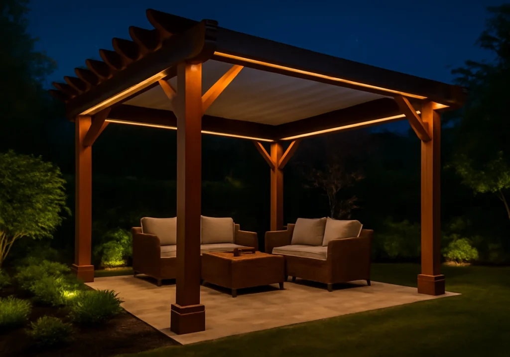 Custom Pergola: Integrated Lighting and Modern Custom Features