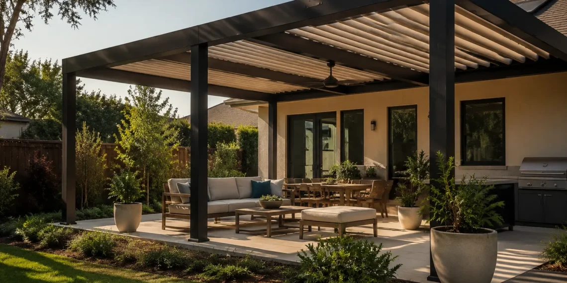 Custom pergola creating an outdoor living space