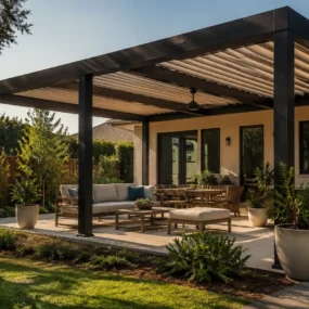 Custom pergola creating an outdoor living space